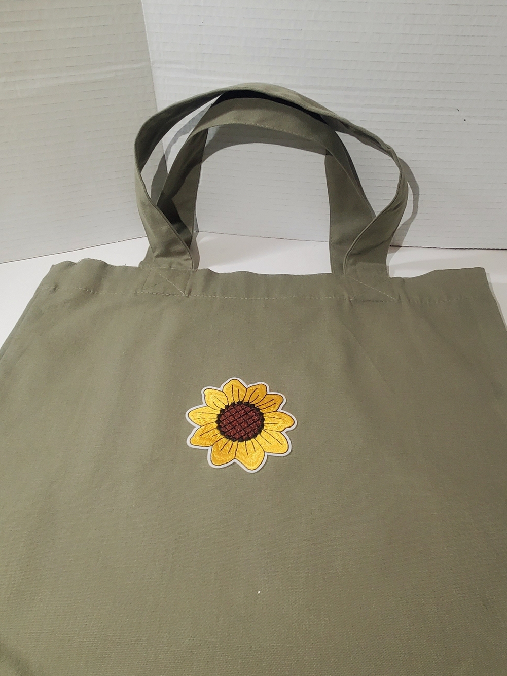 Deep Beige/taupe Tote Bag with Sunflower Patch